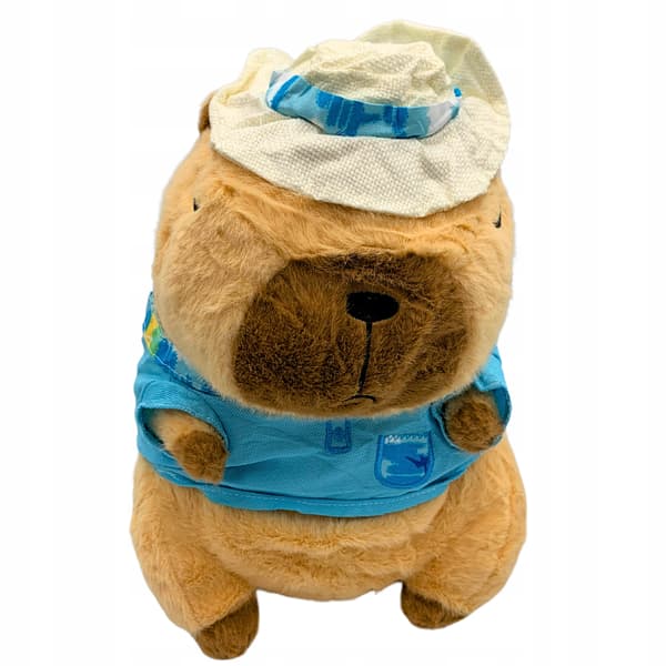 Maskotti pluushukka kapibara kylpyvieras paita hattu hellittelylelu 30cm