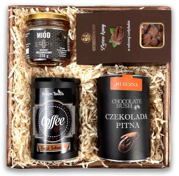 Gavekurv sæt kaffe chokolade honning gave