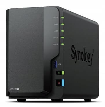 Synology DS225 NAS-filserver, 2 GB RAM, svart