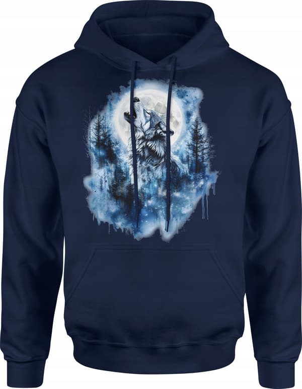 HERRESWEATSHIRT MED ULV, MÅNE OG DYR, SKOVPRINT, S