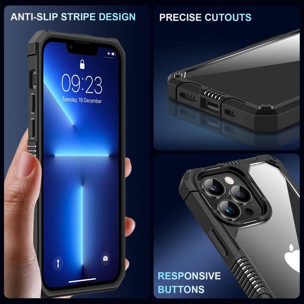 ETUI TIL APPLE IPHONE 13 PRO MAX SORT RAMME HÆRDET GLAS KAMERA