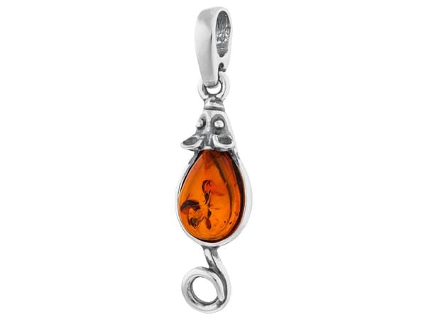 Silver Mushänge med Bärnsten Litet Oxiderat Mushänge Silver