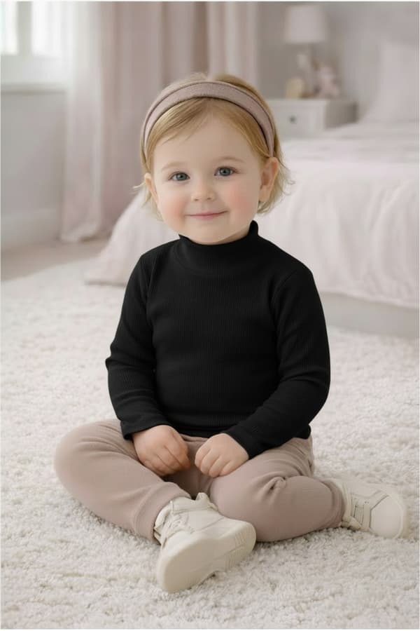 Børne HALV TURTLENECK 116 RIBBET BOMULD ELASTIK DARTOMIK SORT