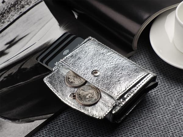 SOLO Max plånbok i glänsande Regalia-läder i silver