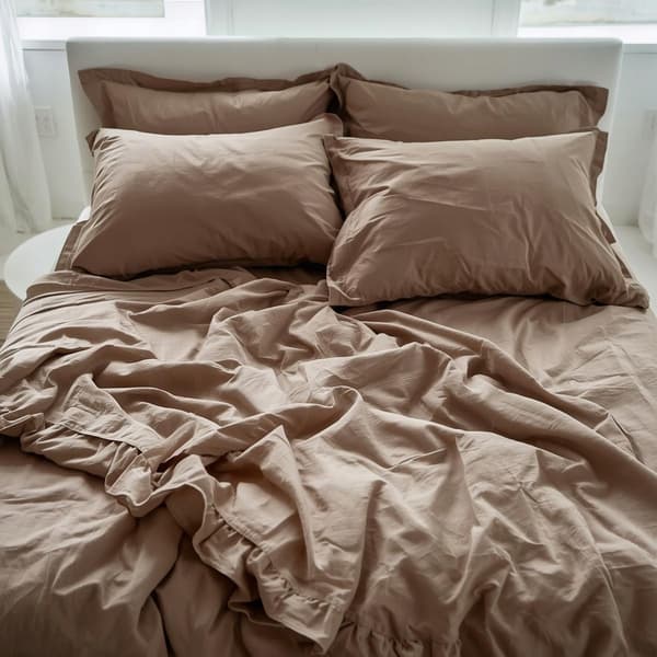 Sängset med volanger - Mörk beige dynta 200x220cm