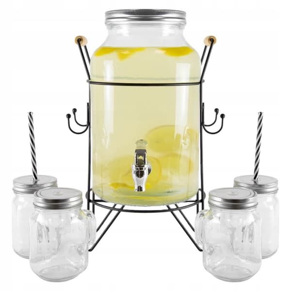 6L GLASKRUDE MED HANTHANE + STATIV 4 JUICEKOPPER