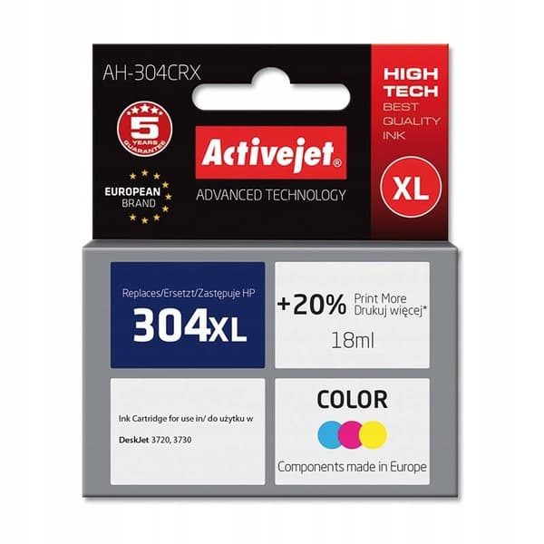 ActiveJet HP 304XL N9K07AE -tulostimen muste, 18 ml, väri