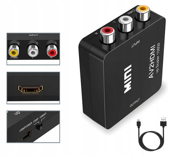 AV-ADAPTER RCA TIL HDMI-KONVERTER CINCH 1080P KABEL