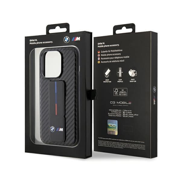 BMW Grip Stand Smooth & Carbon - iPhone 15 Pro cover (sort)