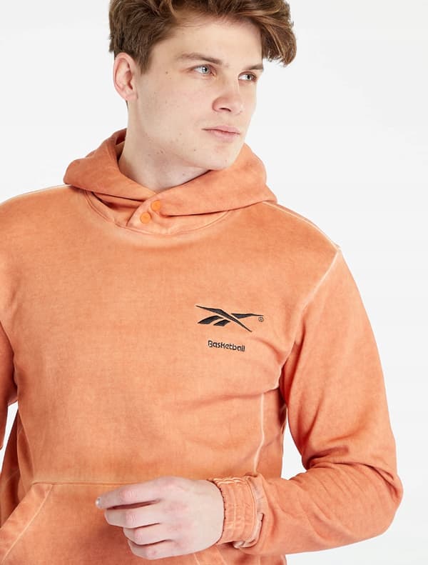 Reebok orange herresweatshirt med hætte og logo S 0A6B4_B* BAGGRUNDE