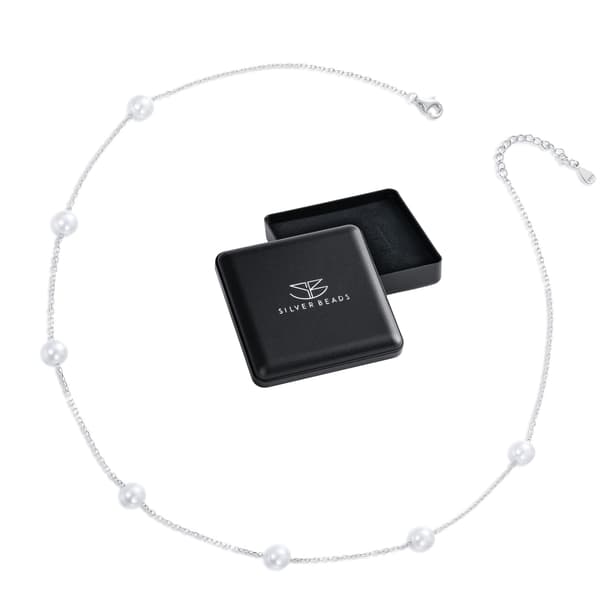 Silverhalsband med snäckskalspärlor, justerbar längd 40-45cm
