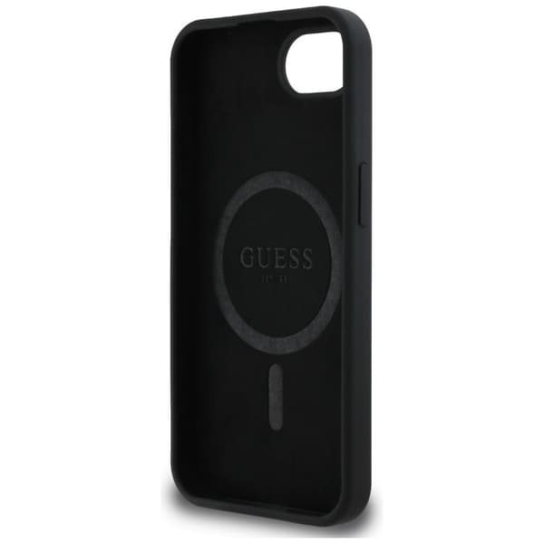 Guess Silikone-cover med metalskrift og MagSafe-logo til iPhone 16e, sort