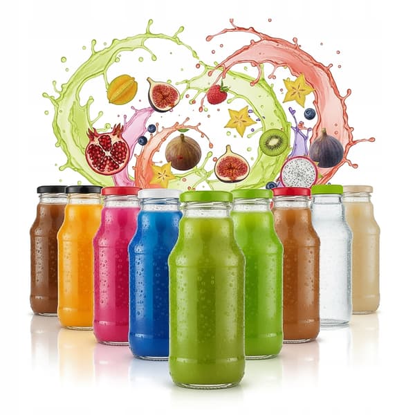 100x Kubuś juiceflaskor 330ml + lock Glasflaska för juice och sirap