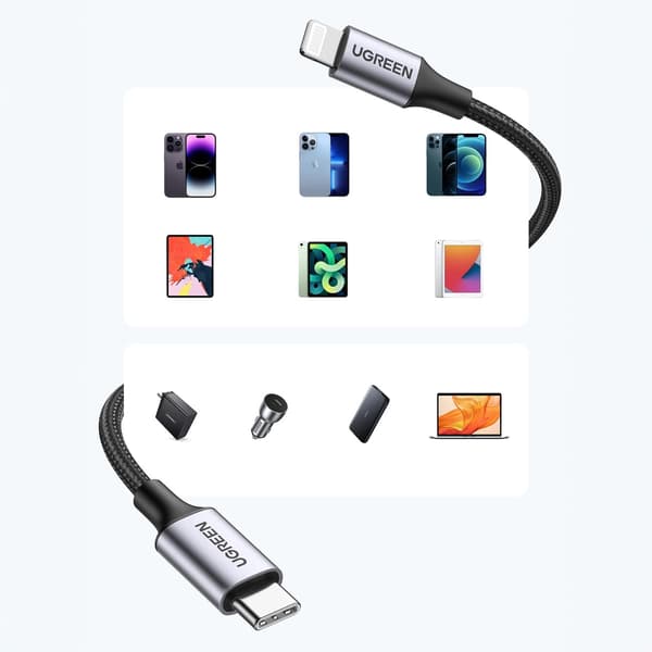 Ugreen US304 60759 Lightning - USB-C 2.0 MFi-kaapeli 1 m - Harmaa
