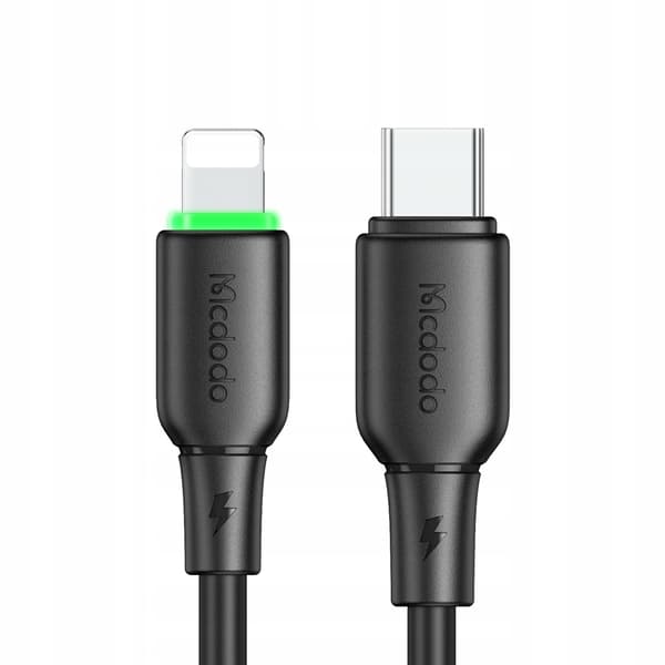 MCDODO Opladerkabel USB-C Lynhurtig Opladning til iPhone 1M LED Sort