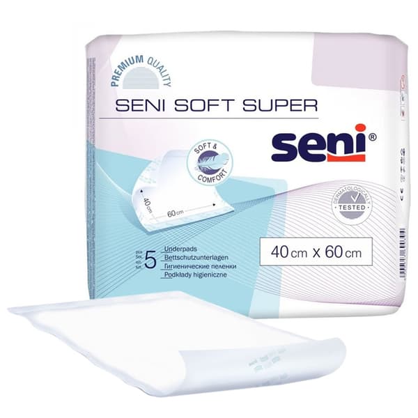 Absorberende sengeunderlag 40cm x 60cm Seni Soft Super 5 stk.