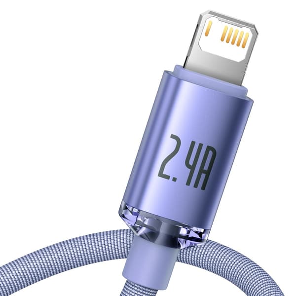 Baseus Crystal Shine USB til Lightning-kabel, 2.4A, 1.2m (lilla)