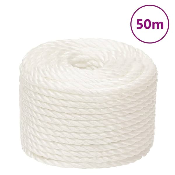 vidaXL Arbetsrep, Vitt, 12 mm, 50 m, Polypropylen