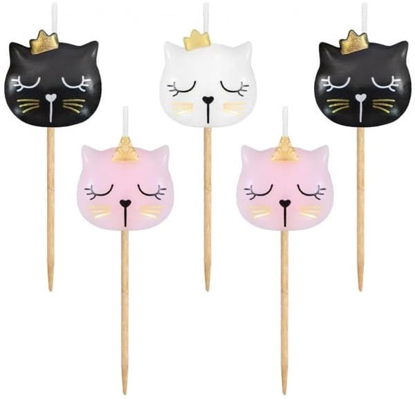 Kageoplukkerlys KITTY Krone Fødselsdag 5 stk.