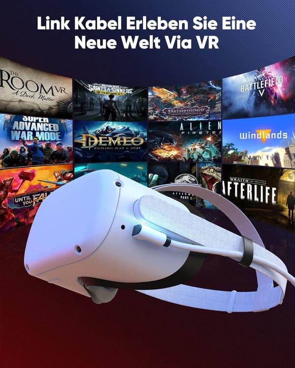 USB 3.0 USB-C-KABEL FÖR OCULUS QUEST 1 2-ST STEAM VR 5 Gb/s VIT 5m