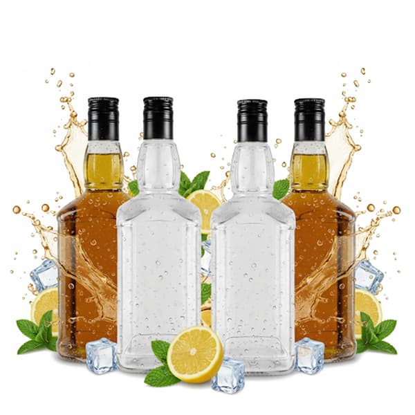 10x DANIELS 500ml flaskor för whisky, brandy och hembränt i glas