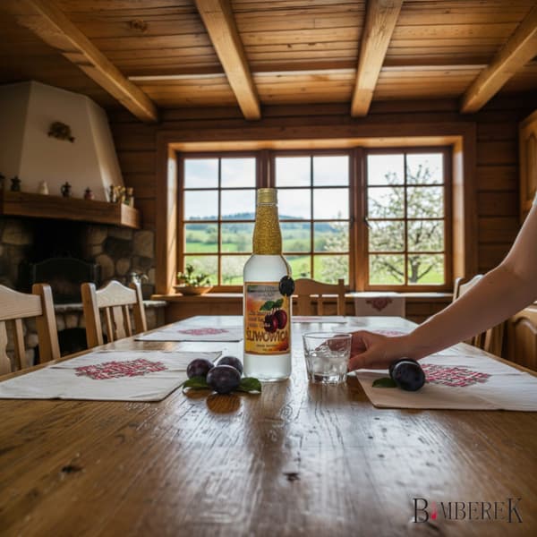 5x lasipulloa Łącka Slivovitz GOLD 500ml koristellulle Monopol-pullolle