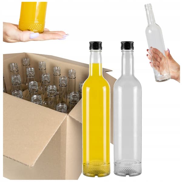 20 kpl 500 ml CRYSTAL-pulloja kierrekorkilla + KARTONKI 0,5 l alkoholille