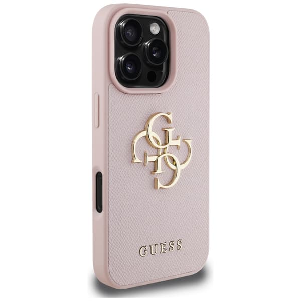 Guess Grained Big 4G Logo Small Classic Logo Cover til iPhone 16 Pro Lyserød