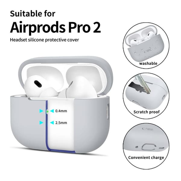 TECH-PROTECT SILIKONE APPLE AIRPODS PRO 1/2 KRYDSTIL GRÅ