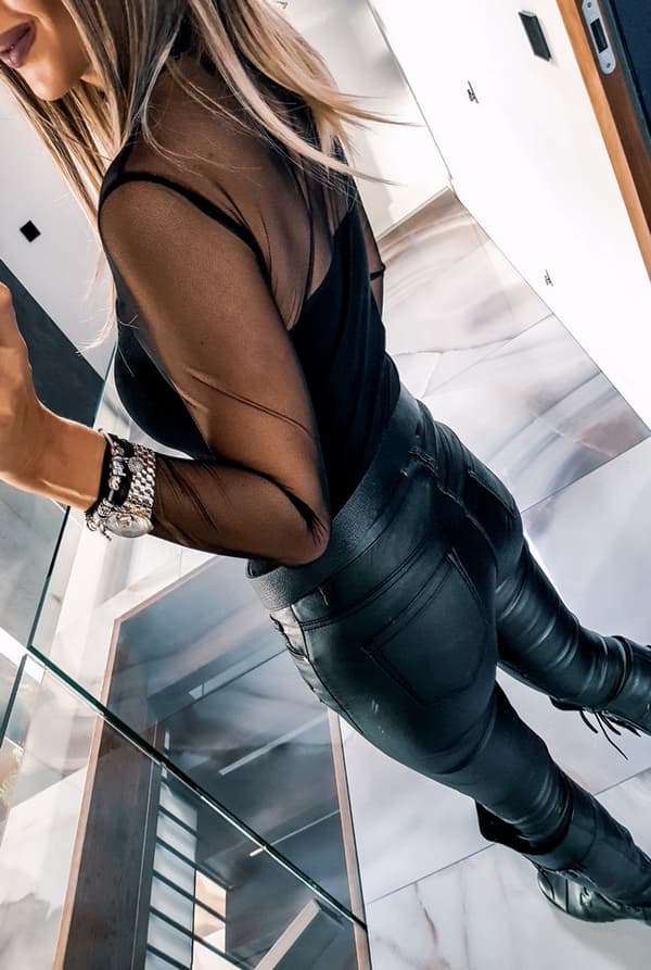 Blondebluse med tyl net til fest elegant top str. 4