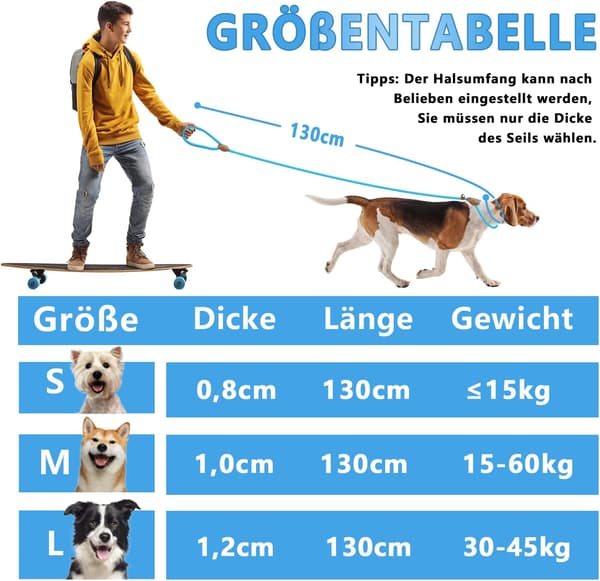 HALKSÄKER HUNDHALSBANDSKOPPLING BLÅ LÄNGD 130 cm DIAMETER 8 mm