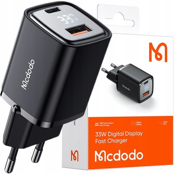 MCDODO SNABB TELEFONLADDARE 2X USB USB-C GAN 33W MÄTARE