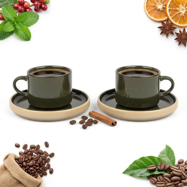 KAFFEKOPPER MED UNDERKOPPER TIL KAFFE OG TE 200 ml GRØN Ø 8,5 cm