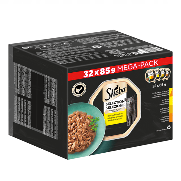 Vådfoder til katte SHEBA Mega Pack Fjerkræbakke 32x85g