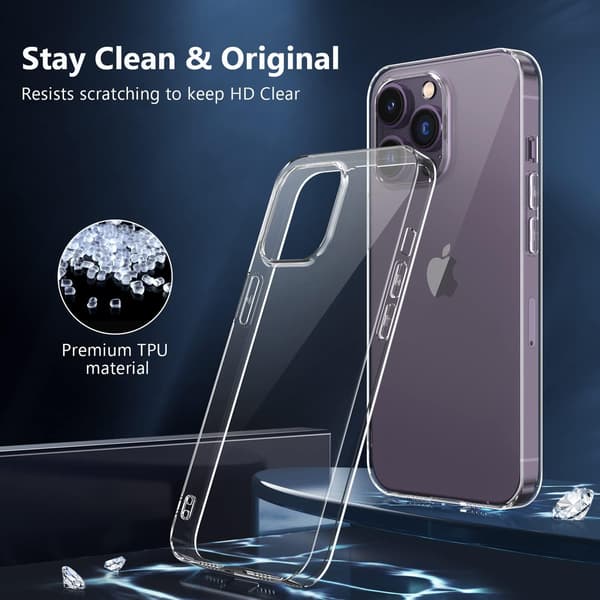 ETUI TIL APPLE IPHONE 14 PRO MAX TRANSPARENT 3X HÆRDET GLAS HOLDBART