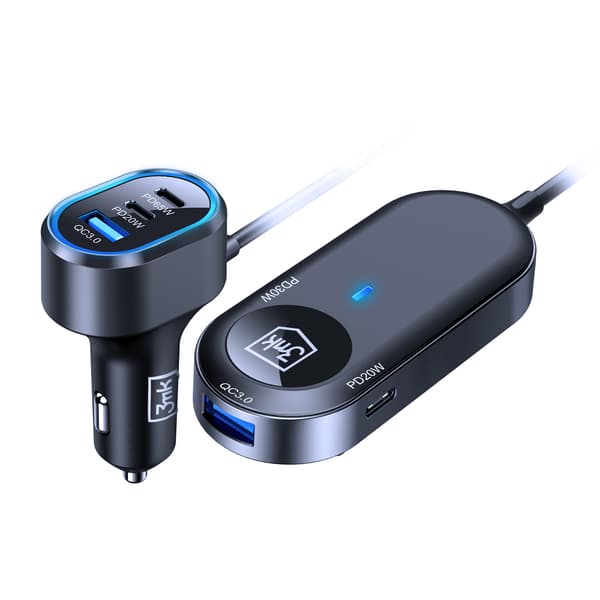 3mk Dobbelt Biloplader 135W PD QC PPS USB 2A4C Sort/Grå
