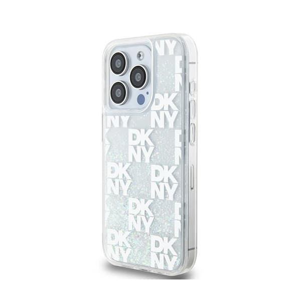 DKNY Liquid Glitter Multilogo - iPhone 15 Pro-skal (vitt)