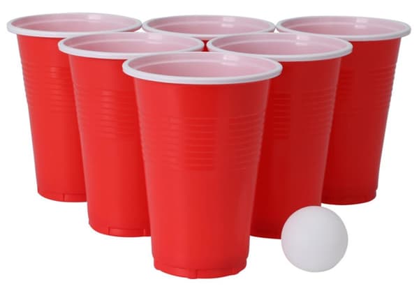 Beer pong sæt 24 dele 12 røde kopper + 12 bolde