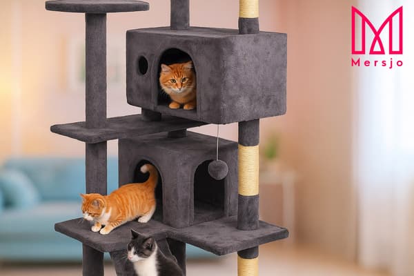 Kradsetræ til katte, stabil, høj, 7 niveauer, seng, mørkegrå, 138 cm