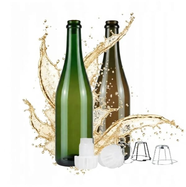 Glasflaske til champagne, cider, vin, øl 750ml 2 farver plastikprop