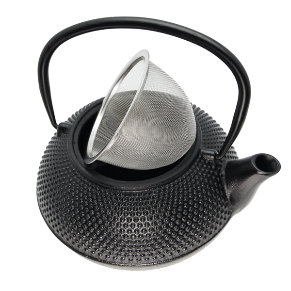 Støbejernskedel 0,8L te- og urteinfuser 2x kopper tallerken