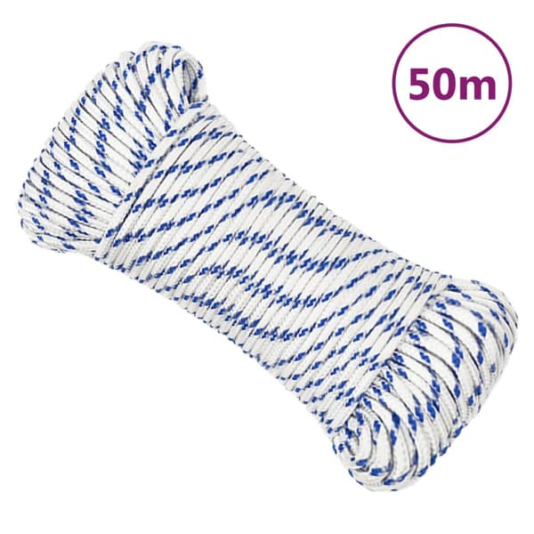 vidaXL Segelrep, Vit, 3 mm, 50 m, Polypropylen