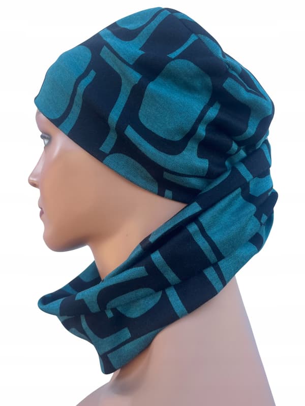 Varm vintermössa, Aurora 453 turban med pannband - blått foder