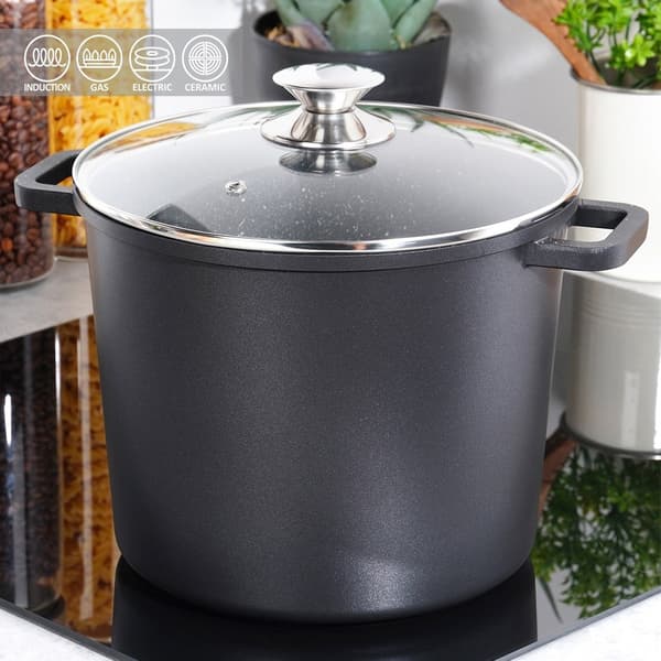 Hög granitgryta med glaslock GRANDE 7,6 l