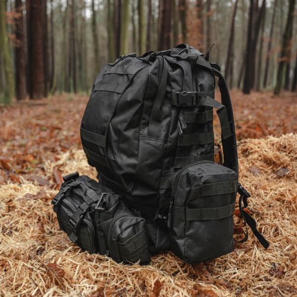 Turisterygsæk OFFLANDER survival combo 38l sort