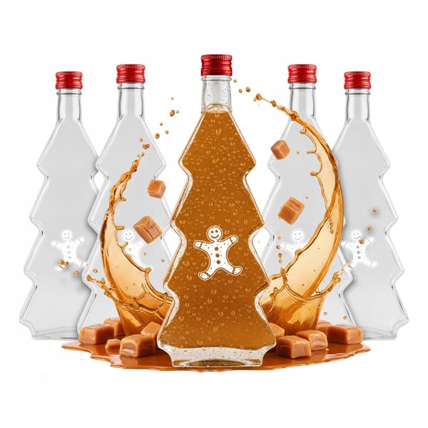 5x julgransflaskor 500ml MED TRYCK för likör, tinktur, present
