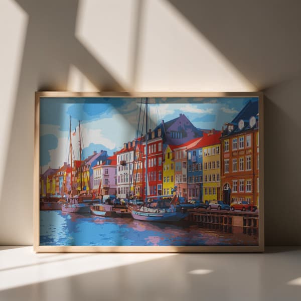 Mal efter nummer billede med ramme Charmerende by 70x50 cm