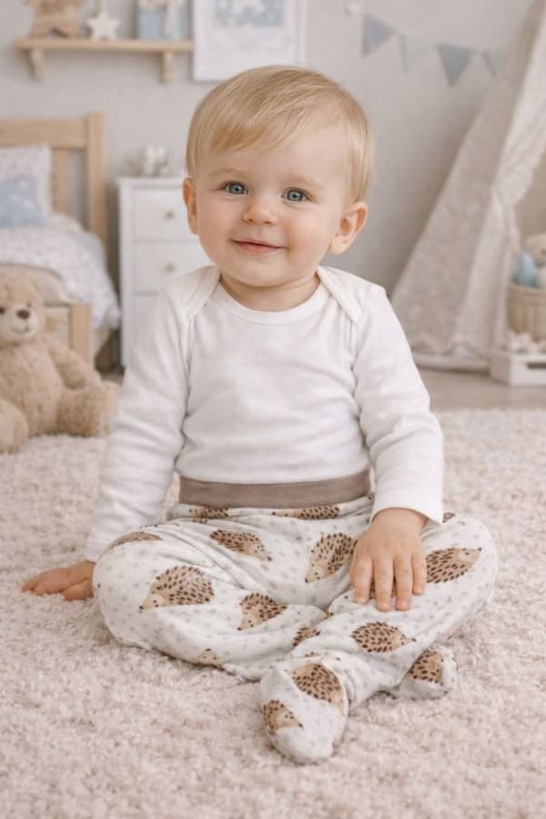 86 SOVBYXOR, TRYCKFRI BABYSORTS, 100% BOMULL, BEIGE