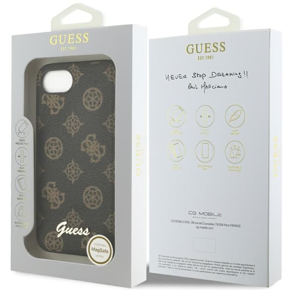 Guess Peony Script Logo MagSafe-etui til iPhone 16e, sort