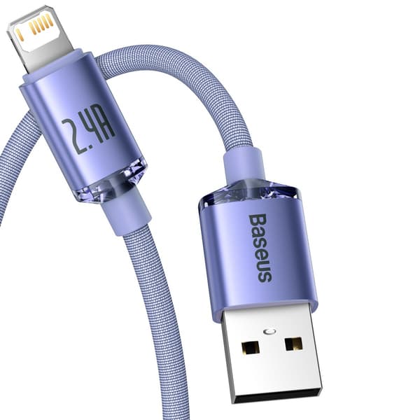 Baseus Crystal Shine USB til Lightning-kabel, 2.4A, 2m (lilla)